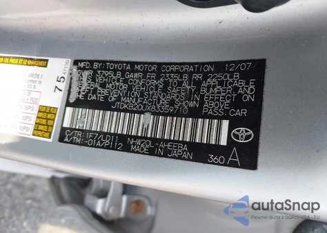 2008 Toyota Prius from USA, damaged, VIN JTDKB20UX83359710